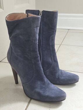 Santoni Navy Suede High-Heel Ankle Boots